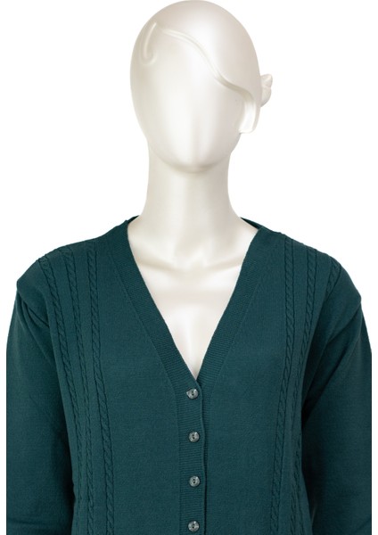 Kadın Örgü Desenli Düğmeli Çift Cepli Uzun Kollu Anne Hırka modelleri