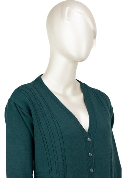 Kadın Örgü Desenli Düğmeli Çift Cepli Uzun Kollu Anne Hırka fırsatları