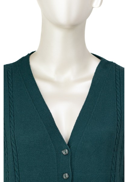 Kadın Örgü Desenli Düğmeli Çift Cepli Uzun Kollu Anne Hırka indirimleri