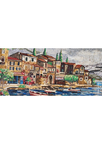 Mozaık Gemi Deniz Manzaralı Mermer Tablosu