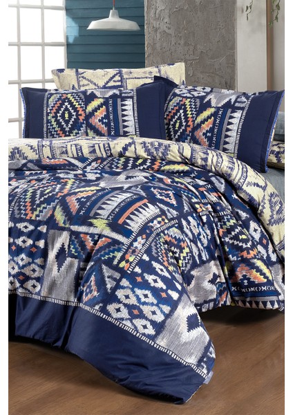 Gilya Mavi King Size (Battal Boy) %100 Pamuk Poplin Yıkamalı Çift Taraflı Kullanılabilir Nevresim Takımı