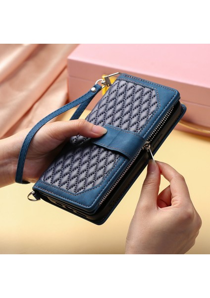 iPhone 11 Pro Max Için Kılıf Kart Tutuculu Cüzdan Kılıf Bilek Askılı Pu Deri Fermuarlı Çanta Kapağı (Yurt Dışından)