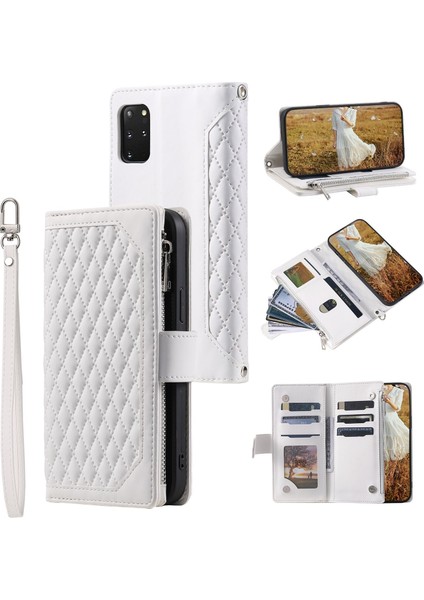 Samsung Galaxy S20 Plus Için Kılıf Kart Tutuculu Cüzdan Kılıf Bilek Askılı Pu Deri Fermuarlı Çanta Kapağı (Yurt Dışından)