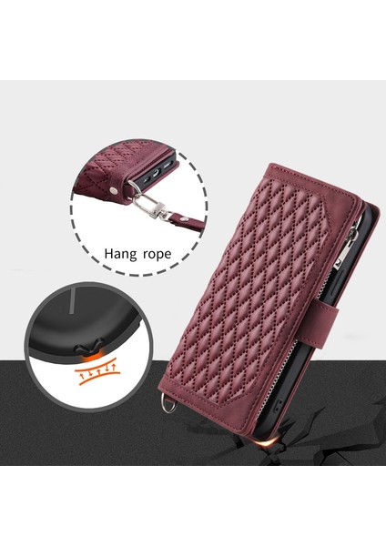 iPhone 12 Pro Max Için Kılıf Kart Tutuculu Cüzdan Kılıf Bilek Askılı Pu Deri Fermuarlı Çanta Kapağı (Yurt Dışından)