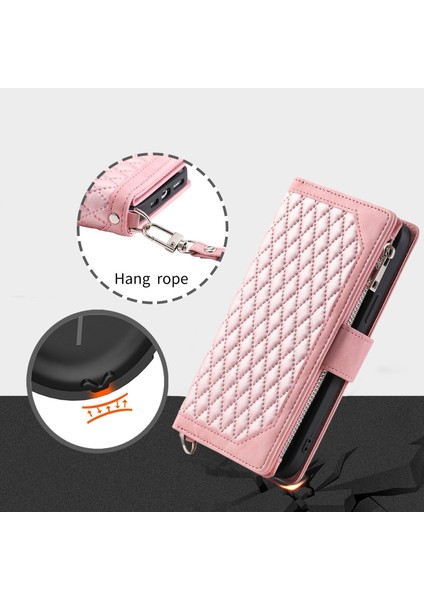 iPhone 14 Pro Max Için Kılıf Kart Tutuculu Cüzdan Kılıf Bilek Askılı Pu Deri Fermuarlı Çanta Kapağı (Yurt Dışından)
