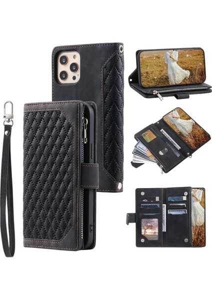 iPhone 11 Pro Max Için Kılıf Kart Tutuculu Cüzdan Kılıf Bilek Askılı Pu Deri Fermuarlı Çanta Kapağı (Yurt Dışından)