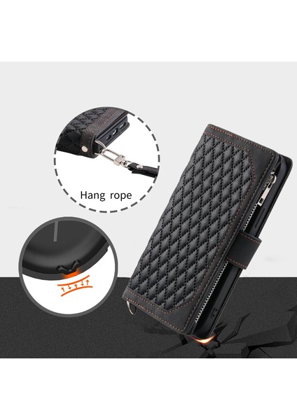 iPhone 13 Pro Için Kılıf Kart Tutuculu Cüzdan Kılıf Bilek Askılı Pu Deri Fermuarlı Çanta Kapağı (Yurt Dışından)