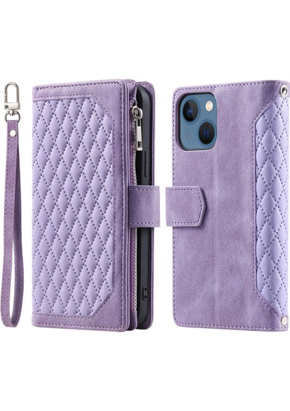 iPhone 13 Için Kılıf Kart Tutuculu Cüzdan Kılıf Bilek Askılı Pu Deri Fermuarlı Çanta Kapağı (Yurt Dışından)