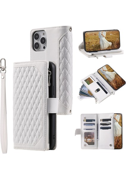 iPhone 12 Pro Max Için Kılıf Kart Tutuculu Cüzdan Kılıf Bilek Askılı Pu Deri Fermuarlı Çanta Kapağı (Yurt Dışından)