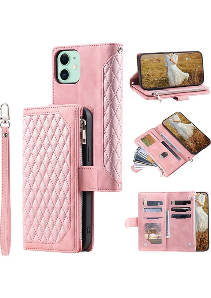 iPhone 11 Için Kılıf Kart Tutuculu Cüzdan Kılıf Bilek Askılı Pu Deri Fermuarlı Çanta Kapağı (Yurt Dışından)