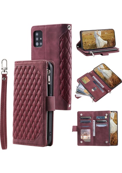 Samsung Galaxy A71 4g Için Kılıf Kart Tutuculu Cüzdan Kılıf Bilek Askılı Pu Deri Fermuarlı Çanta Kapağı (Yurt Dışından)