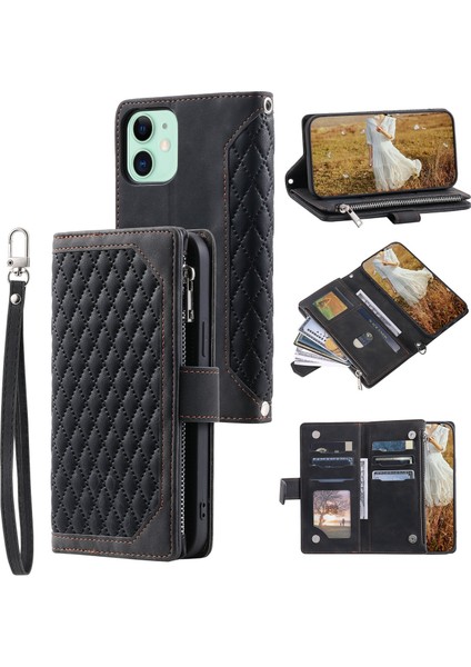 iPhone 11 Için Kılıf Kart Tutuculu Cüzdan Kılıf Bilek Askılı Pu Deri Fermuarlı Çanta Kapağı (Yurt Dışından)