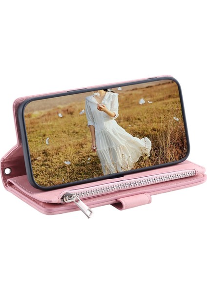 iPhone 13 Mini Için Kılıf Kart Tutuculu Cüzdan Kılıf Bilek Askılı Pu Deri Fermuarlı Çanta Kapağı (Yurt Dışından)