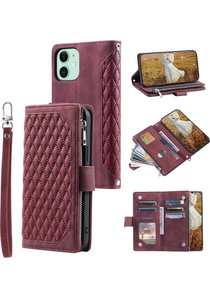 iPhone 11 Için Kılıf Kart Tutuculu Cüzdan Kılıf Bilek Askılı Pu Deri Fermuarlı Çanta Kapağı (Yurt Dışından)