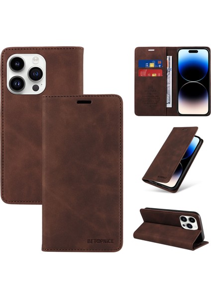 iPhone 15 Pro Max Cüzdan Derisi ile Uyumlu-Rfıd Engellemeli Kart Sahipleri-Tpu Kapaklı Kapak (Yurt Dışından)