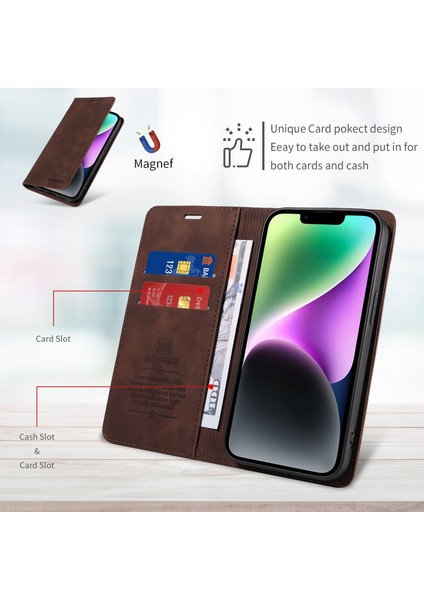 iPhone 14 Plus Cüzdan Derisi ile Uyumlu-Rfıd Engellemeli Kart Sahipleri-Tpu Kapaklı Kapak (Yurt Dışından)