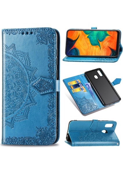 Samsung Galaxy A30/A20 ile Uyumlu El Standı Fonksiyonlu Cüzdan Kabartmalı Pu Deri Kart Tutucu (Yurt Dışından)
