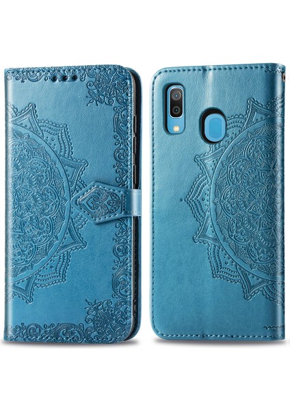Samsung Galaxy A30/A20 ile Uyumlu El Standı Fonksiyonlu Cüzdan Kabartmalı Pu Deri Kart Tutucu (Yurt Dışından)