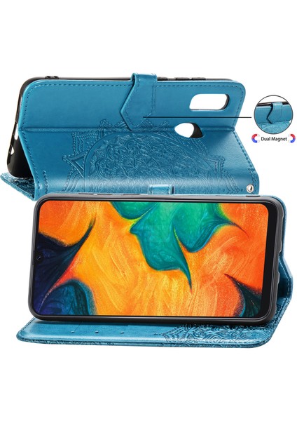 Samsung Galaxy A30/A20 ile Uyumlu El Standı Fonksiyonlu Cüzdan Kabartmalı Pu Deri Kart Tutucu (Yurt Dışından)