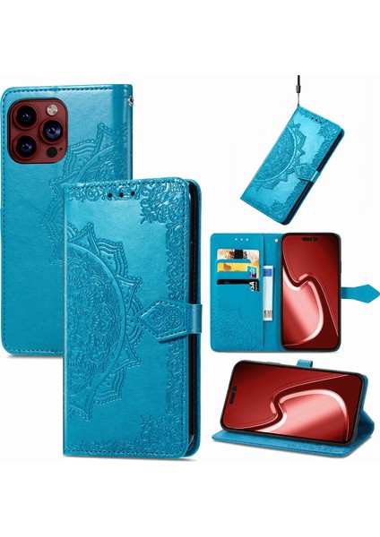 iPhone 15 Pro Max ile Uyumlu El Standı Fonksiyonlu Cüzdan Kabartmalı Pu Deri Kart Tutucu (Yurt Dışından)