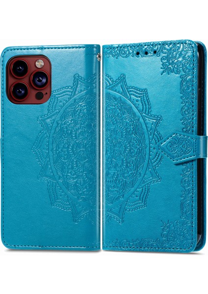 iPhone 15 Pro Max ile Uyumlu El Standı Fonksiyonlu Cüzdan Kabartmalı Pu Deri Kart Tutucu (Yurt Dışından)