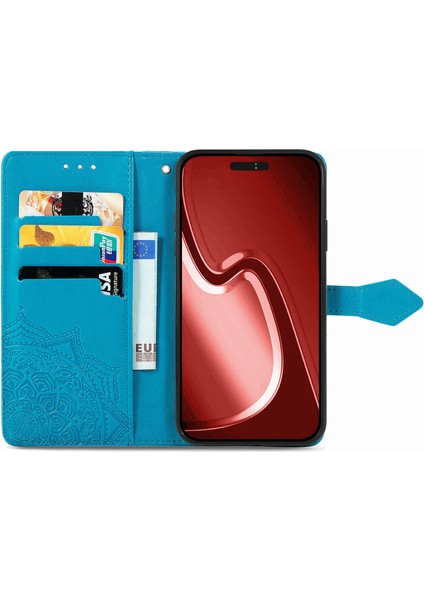 iPhone 15 Pro Max ile Uyumlu El Standı Fonksiyonlu Cüzdan Kabartmalı Pu Deri Kart Tutucu (Yurt Dışından)