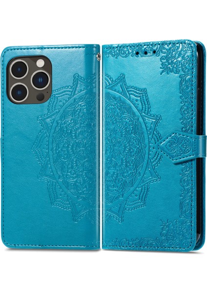 iPhone 14 Pro Max ile Uyumlu El Standı Fonksiyonlu Cüzdan Kabartmalı Pu Deri Kart Tutucu (Yurt Dışından)