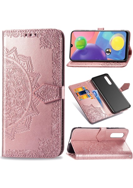 Samsung Galaxy A70S ile Uyumlu El Standı Fonksiyonlu Cüzdan Kabartmalı Pu Deri Kart Tutucu (Yurt Dışından)