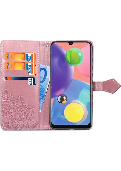 Samsung Galaxy A70S ile Uyumlu El Standı Fonksiyonlu Cüzdan Kabartmalı Pu Deri Kart Tutucu (Yurt Dışından)