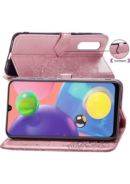 Samsung Galaxy A70S ile Uyumlu El Standı Fonksiyonlu Cüzdan Kabartmalı Pu Deri Kart Tutucu (Yurt Dışından)