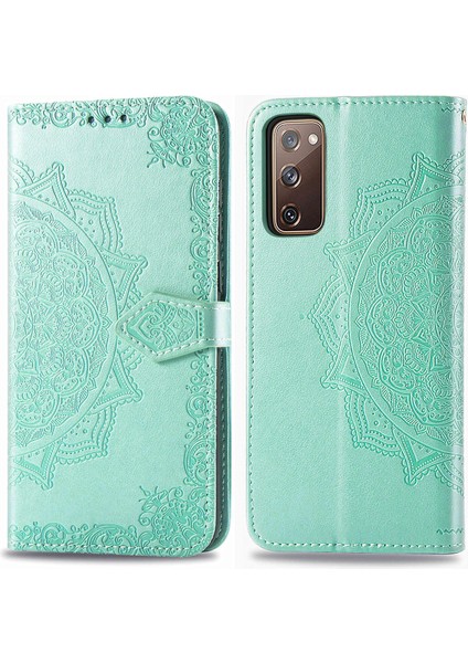 Samsung Galaxy S20 Fe ile Uyumlu El Standı Fonksiyonlu Cüzdan Kabartmalı Pu Deri Kart Tutucu (Yurt Dışından)