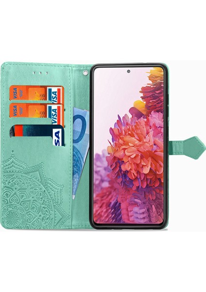 Samsung Galaxy S20 Fe ile Uyumlu El Standı Fonksiyonlu Cüzdan Kabartmalı Pu Deri Kart Tutucu (Yurt Dışından)