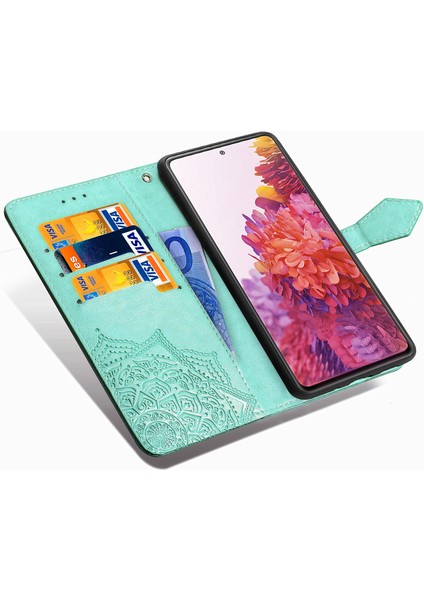 Samsung Galaxy S20 Fe ile Uyumlu El Standı Fonksiyonlu Cüzdan Kabartmalı Pu Deri Kart Tutucu (Yurt Dışından)