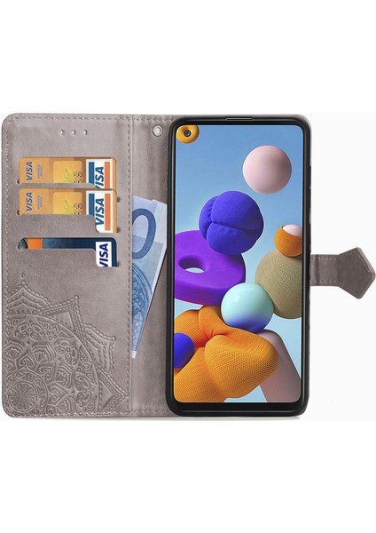 Samsung Galaxy A21S ile Uyumlu El Standı Fonksiyonlu Cüzdan Kabartmalı Pu Deri Kart Tutucu (Yurt Dışından) fırsatları