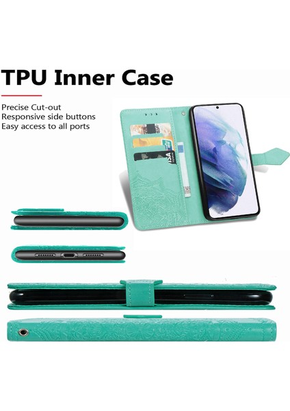 Samsung Galaxy S21 Plus ile Uyumlu El Standı Fonksiyonlu Cüzdan Kabartmalı Pu Deri Kart Tutucu (Yurt Dışından)