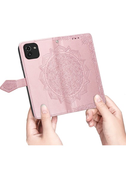 Samsung Galaxy A03 ile Uyumlu El Standı Fonksiyonlu Cüzdan Kabartmalı Pu Deri Kart Tutucu (Yurt Dışından) fırsatları