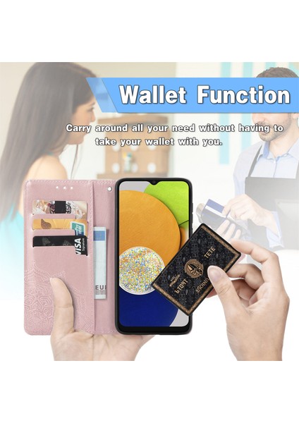 Samsung Galaxy A03 ile Uyumlu El Standı Fonksiyonlu Cüzdan Kabartmalı Pu Deri Kart Tutucu (Yurt Dışından) indirimleri