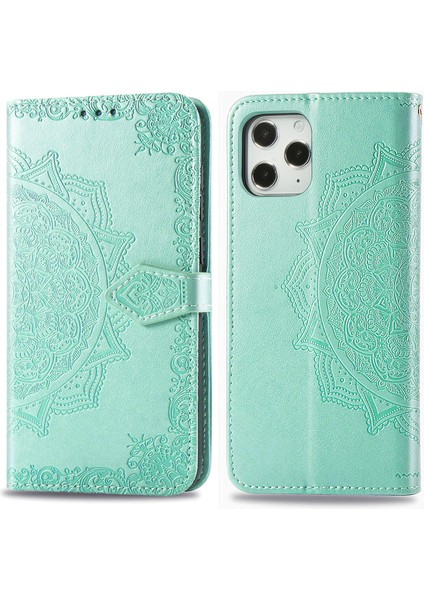 iPhone 12 Pro Max ile Uyumlu El Standı Fonksiyonlu Cüzdan Kabartmalı Pu Deri Kart Tutucu (Yurt Dışından)