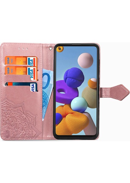 Samsung Galaxy A21S ile Uyumlu El Standı Fonksiyonlu Cüzdan Kabartmalı Pu Deri Kart Tutucu (Yurt Dışından) fırsatları