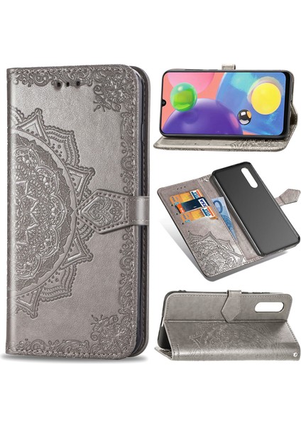 Samsung Galaxy A70S ile Uyumlu El Standı Fonksiyonlu Cüzdan Kabartmalı Pu Deri Kart Tutucu (Yurt Dışından)