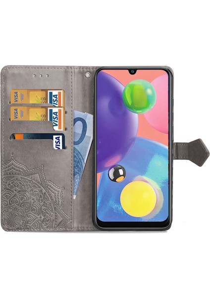 Samsung Galaxy A70S ile Uyumlu El Standı Fonksiyonlu Cüzdan Kabartmalı Pu Deri Kart Tutucu (Yurt Dışından)