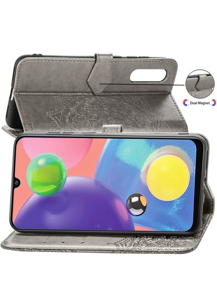 Samsung Galaxy A70S ile Uyumlu El Standı Fonksiyonlu Cüzdan Kabartmalı Pu Deri Kart Tutucu (Yurt Dışından)