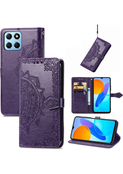 Honor X8 5g ile Uyumlu El Standı Fonksiyonlu Cüzdan Kabartmalı Pu Deri Kart Tutucu (Yurt Dışından)
