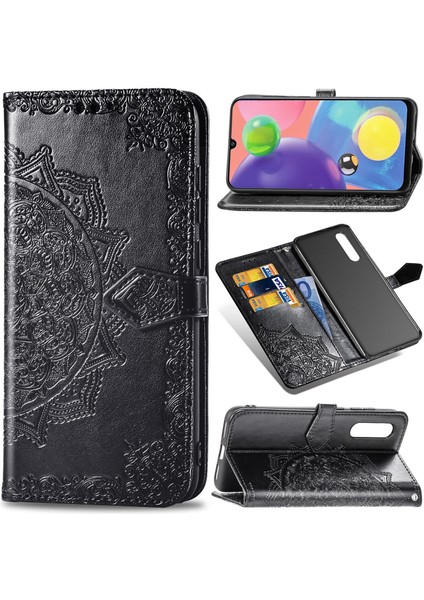 Samsung Galaxy A70S ile Uyumlu El Standı Fonksiyonlu Cüzdan Kabartmalı Pu Deri Kart Tutucu (Yurt Dışından)