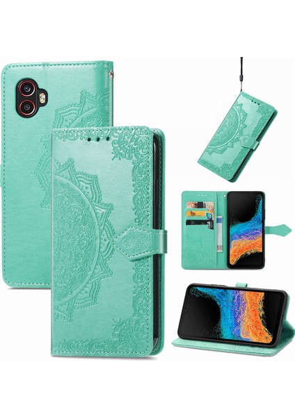 Samsung Galaxy Xcover6 Pro ile Uyumlu El Standı Fonksiyonlu Cüzdan Kabartmalı Pu Deri Kart Tutucu (Yurt Dışından)