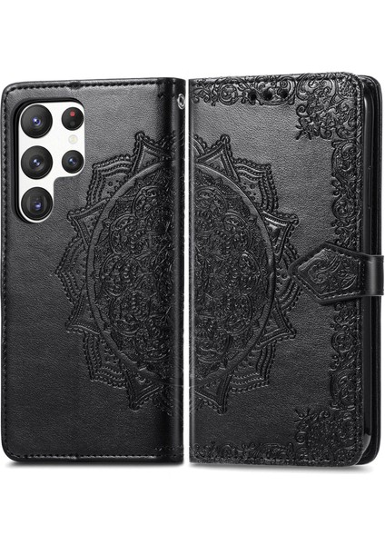 Samsung Galaxy S23 Ultra ile Uyumlu El Standı Fonksiyonlu Cüzdan Kabartmalı Pu Deri Kart Tutucu (Yurt Dışından) modelleri