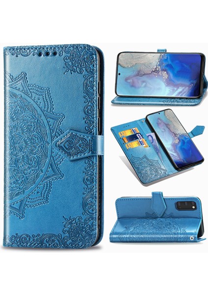 Samsung Galaxy S20 ile Uyumlu El Standı Fonksiyonlu Cüzdan Kabartmalı Pu Deri Kart Tutucu (Yurt Dışından)