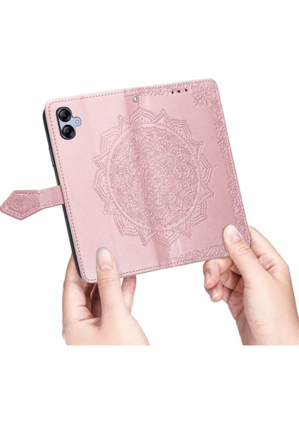 Samsung Galaxy A04E ile Uyumlu El Standı Fonksiyonlu Cüzdan Kabartmalı Pu Deri Kart Tutucu (Yurt Dışından)