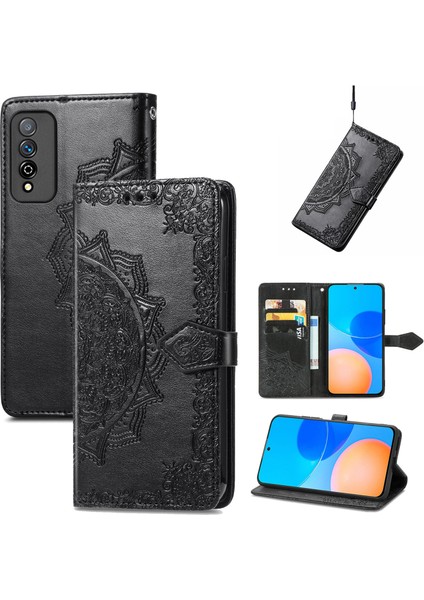 Honor Play 5t Pro ile Uyumlu El Standı Fonksiyonlu Cüzdan Kabartmalı Pu Deri Kart Tutucu (Yurt Dışından)