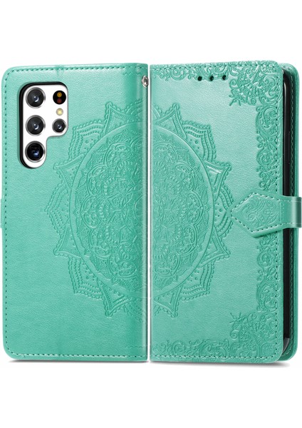 Samsung Galaxy S22 ile Uyumlu El Standı Fonksiyonlu Cüzdan Kabartmalı Pu Deri Kart Tutucu (Yurt Dışından)